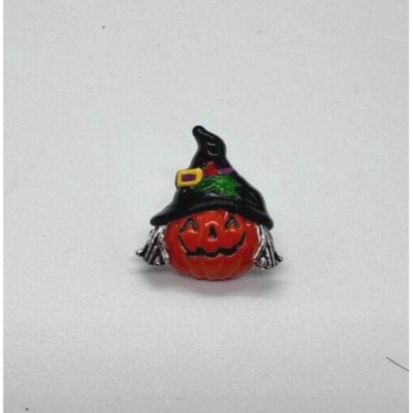 BEST Jack O Lantern Pumpkin Brooch Pierced Earrings Set Enamel Halloween Witch - Picture 9 of 14